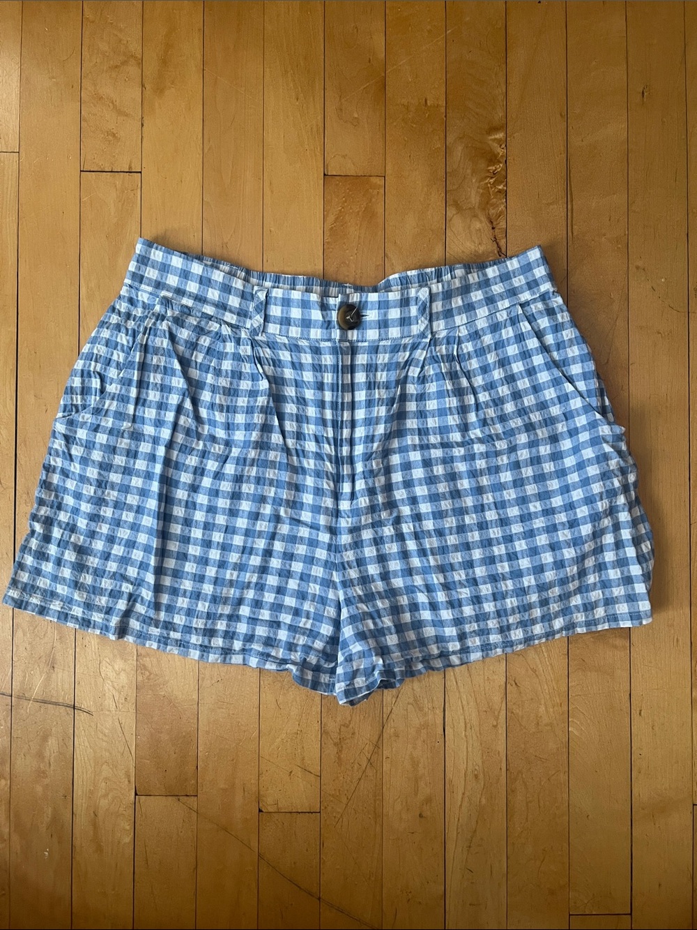 Abound Blue Gingham High Waist Shorts